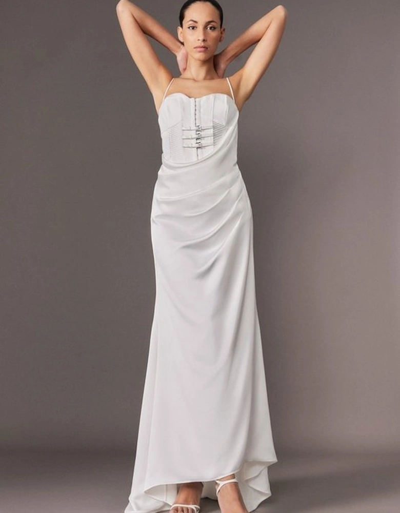 Archive Collection - Tailored Satin Drape Corset Fishtail Maxi Dress