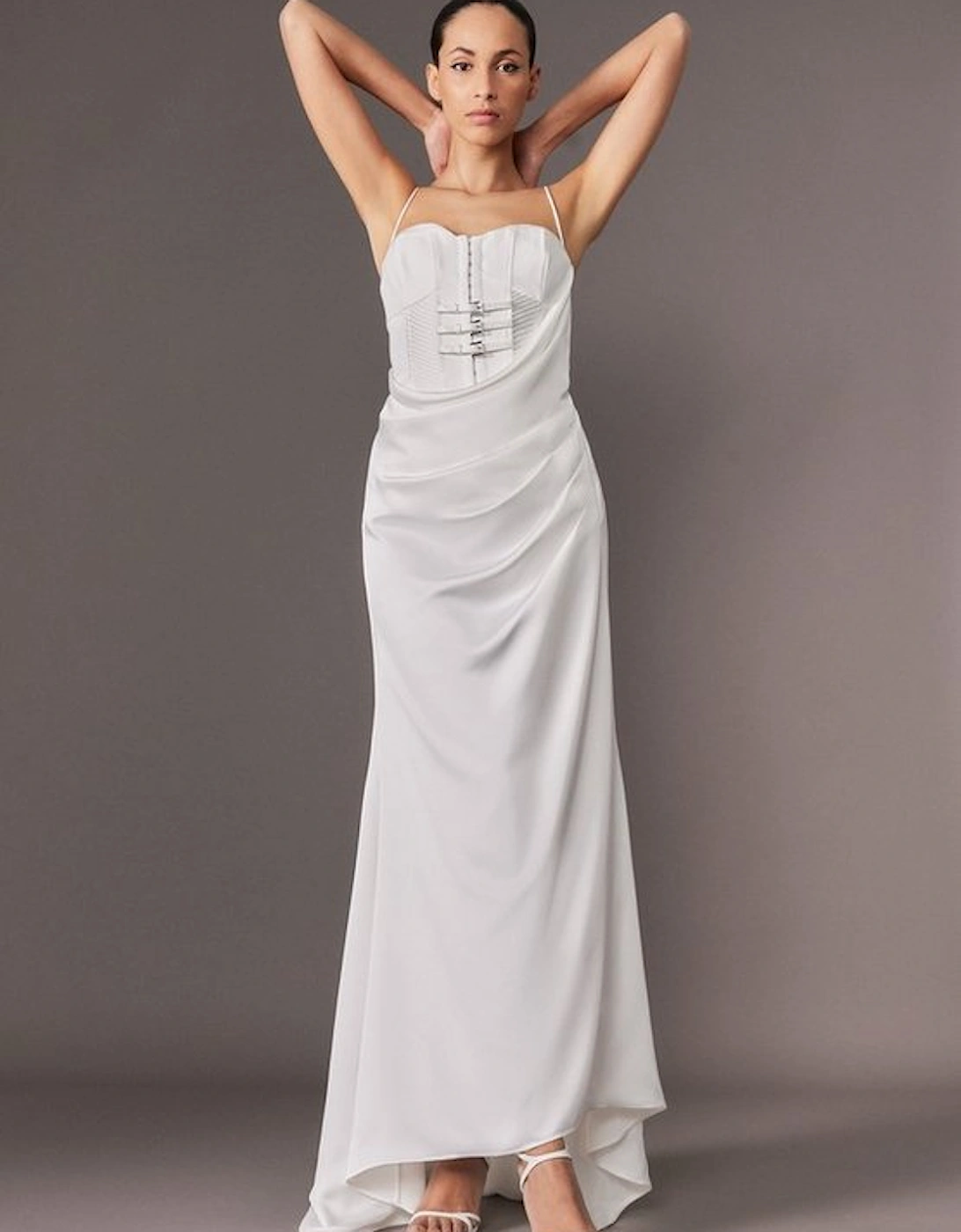 Archive Collection - Tailored Satin Drape Corset Fishtail Maxi Dress, 5 of 4