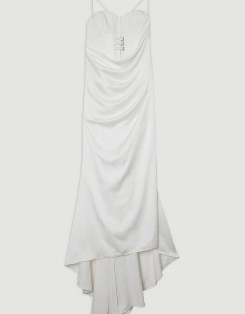 Archive Collection - Tailored Satin Drape Corset Fishtail Maxi Dress