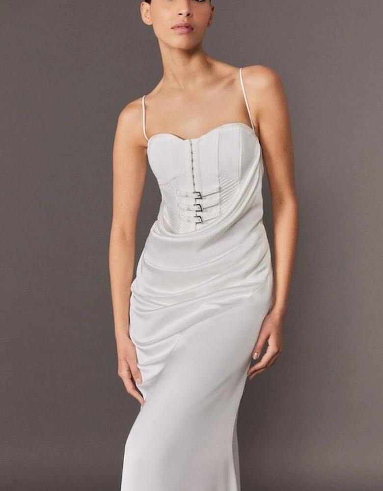 Archive Collection - Tailored Satin Drape Corset Fishtail Maxi Dress