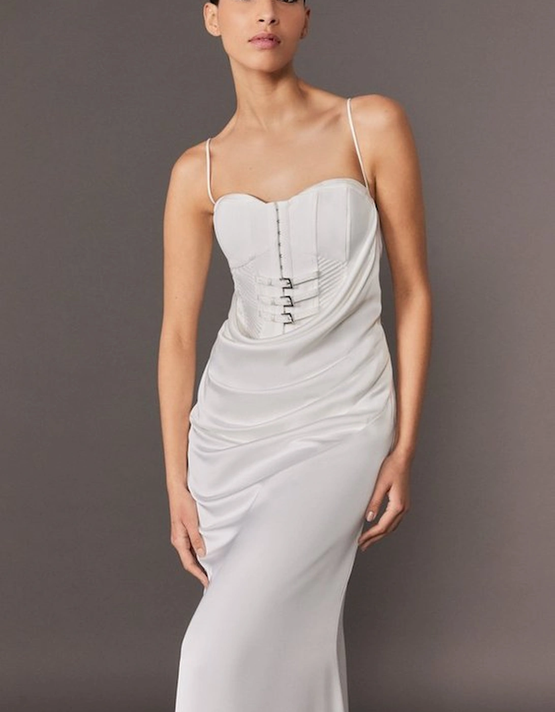 Archive Collection - Tailored Satin Drape Corset Fishtail Maxi Dress
