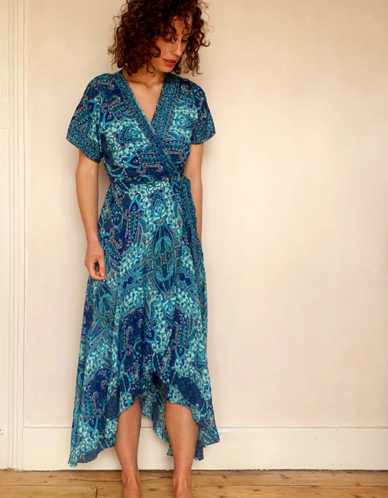 Francesca wrap dress in turqoise gold
