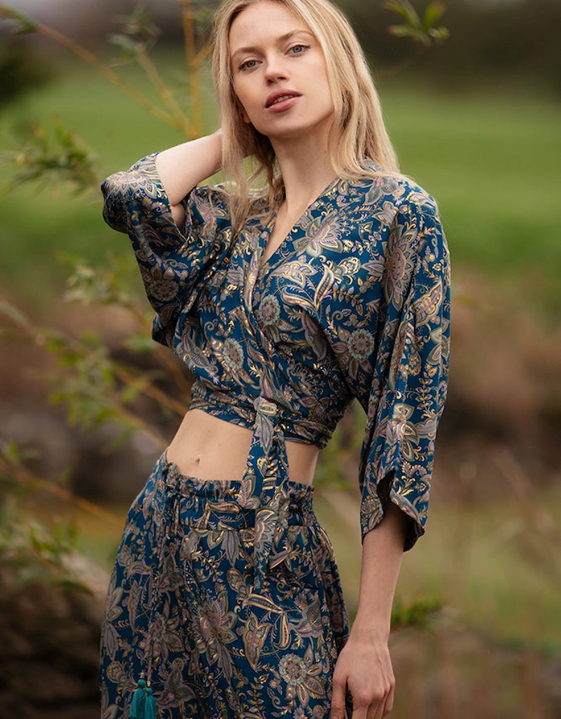 Cross over tie top in lily teal gold, 3 of 2
