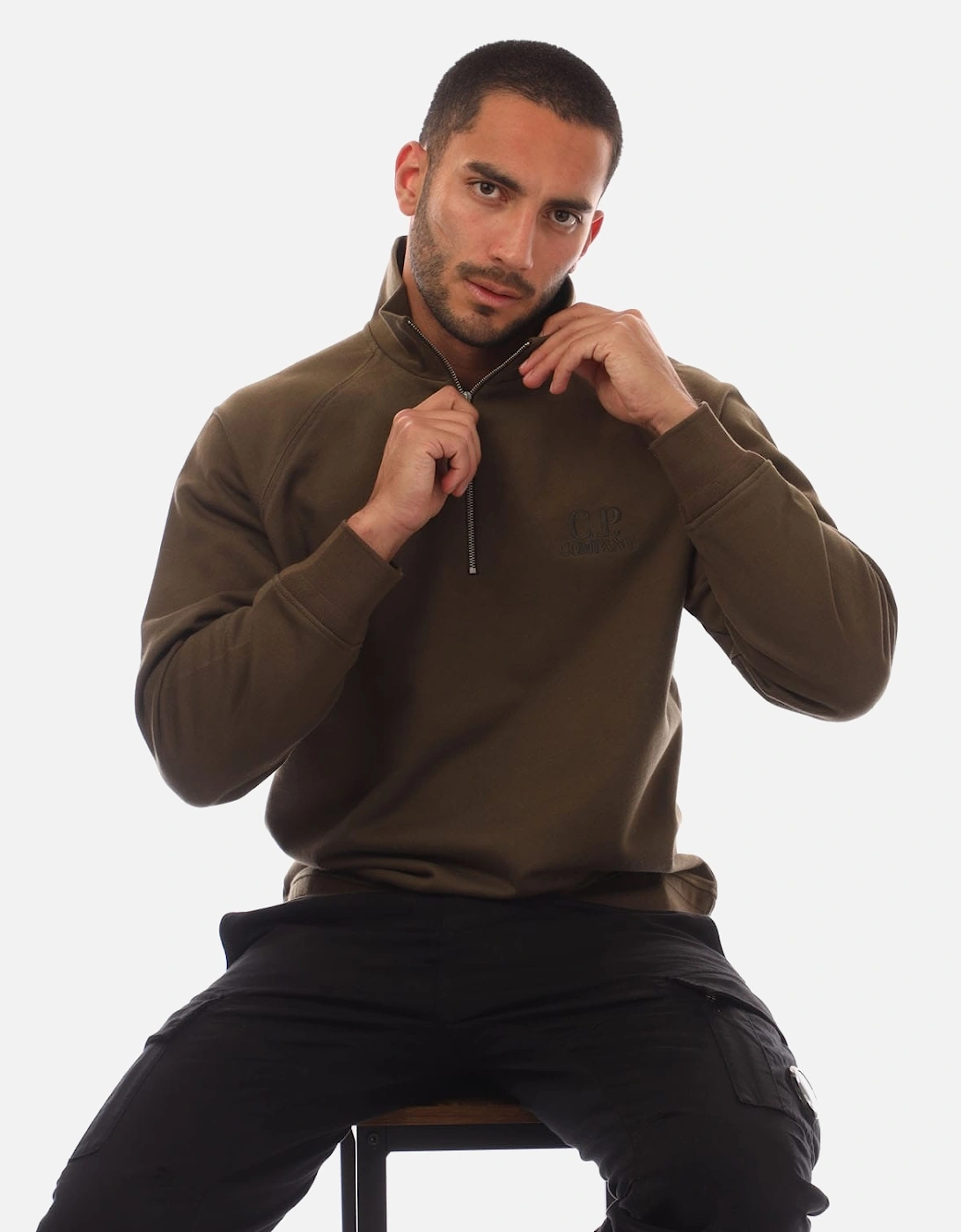 Diagonal Raised Fleece Half-Zip Logo Sweatshirt
