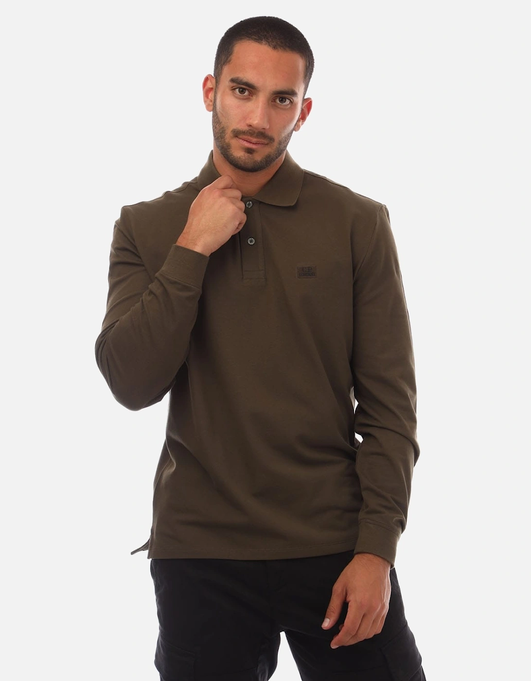 CP Company Men's Stretch Piquet Long Sleeve Polo Shirt - Green - Size: 42