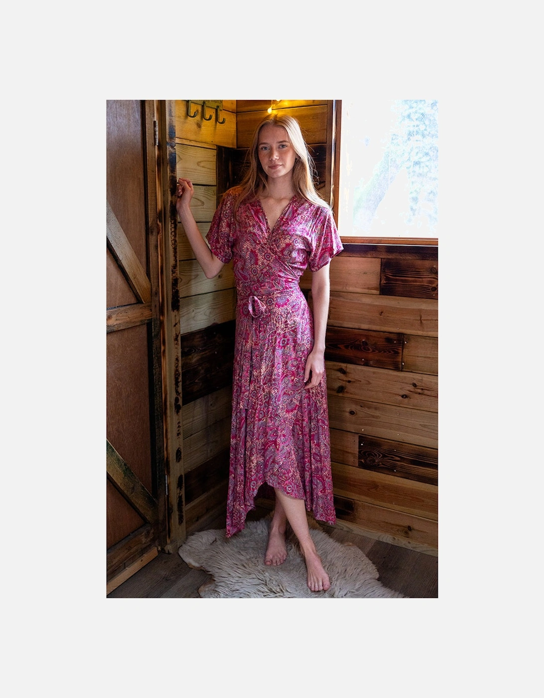 Francesca wrap dress in pink/ gold, 2 of 1