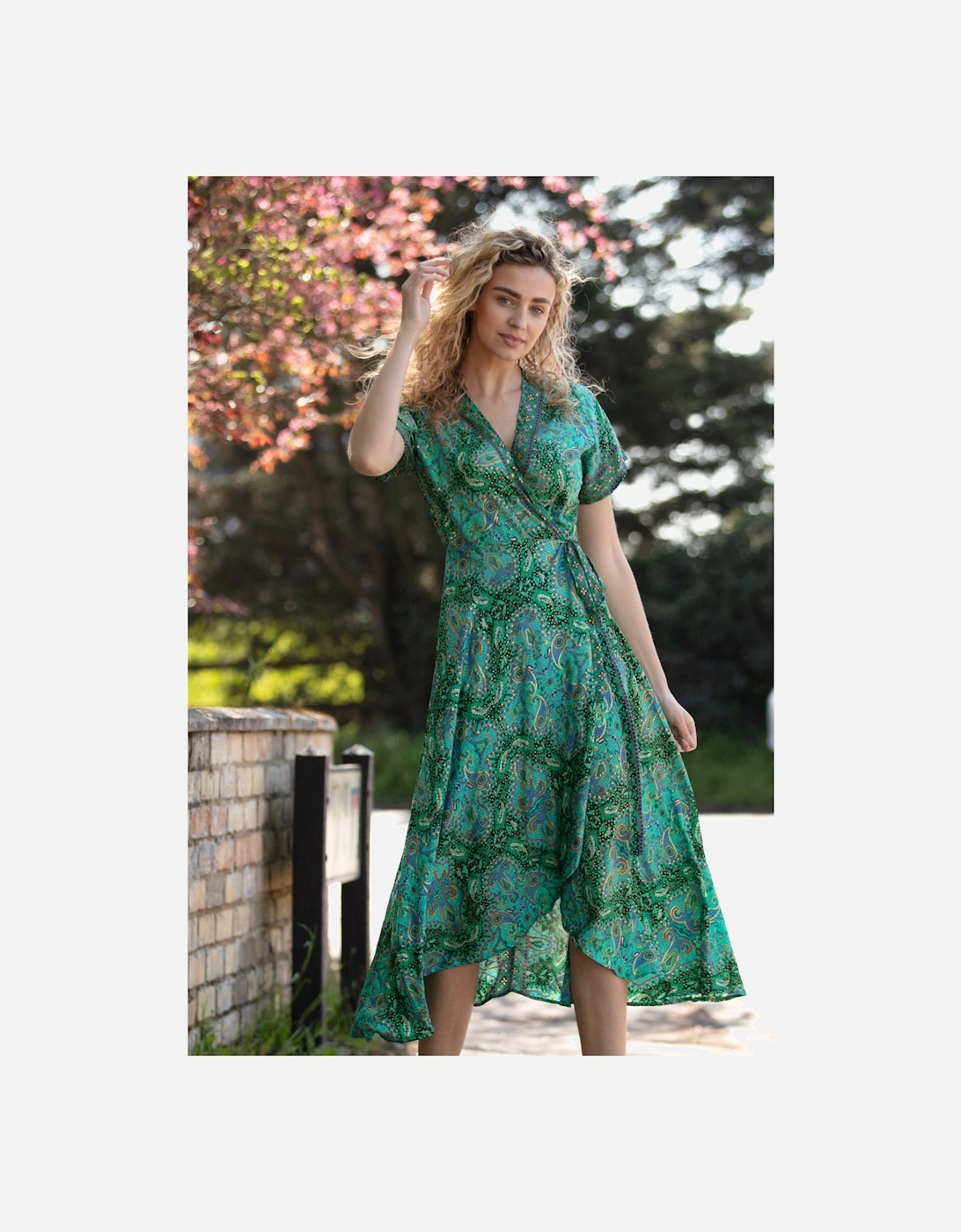 Francesca wrap dress in emerald gold, 2 of 1