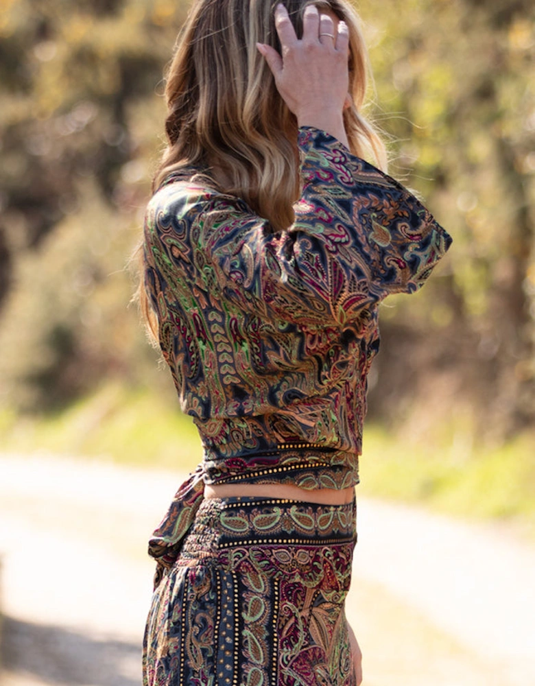 Cross over tie top in mosaic gold