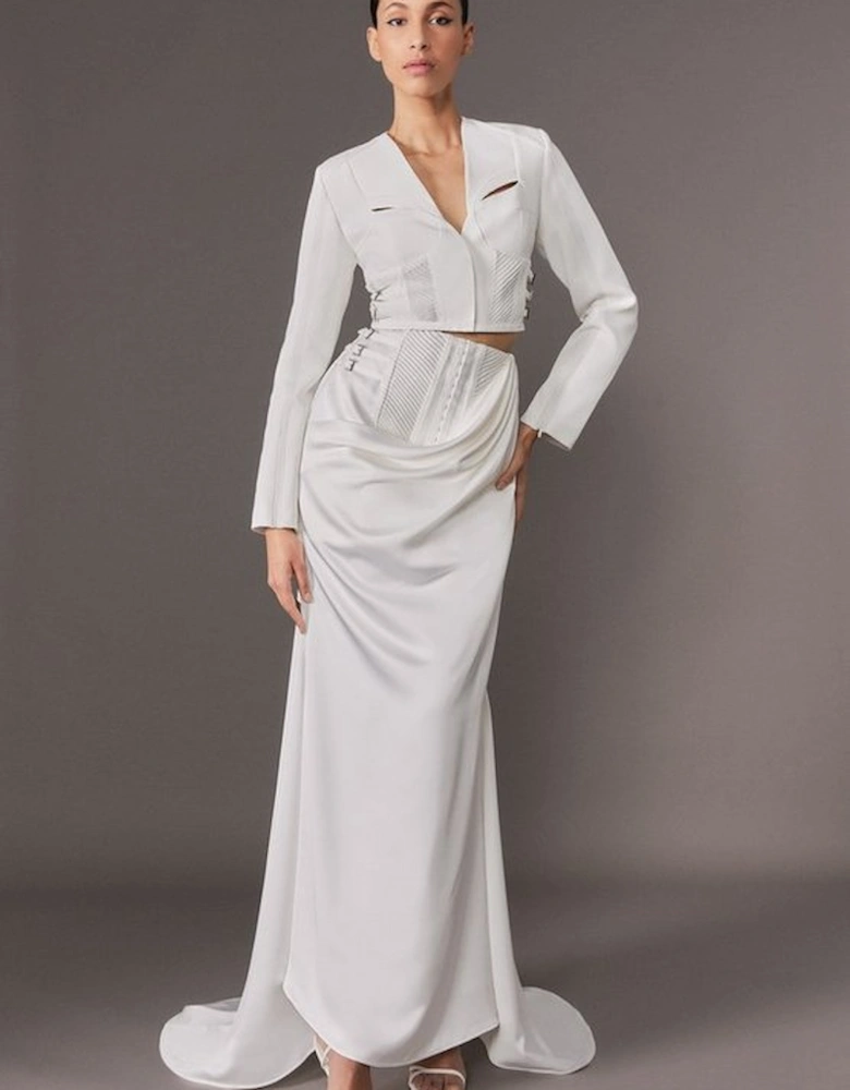 Archive Collection - Tailored Satin Drape Corset Detail Fishtail Maxi Skirt
