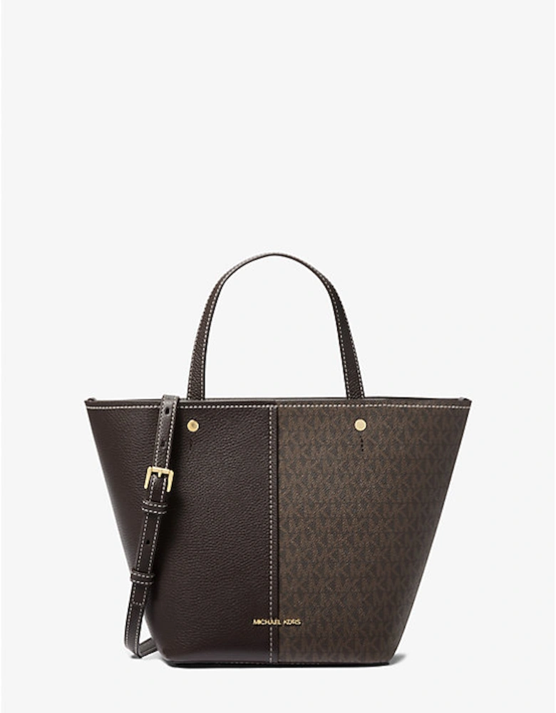 Flora Medium Signature Logo and Pebbled Leather Tote Bag