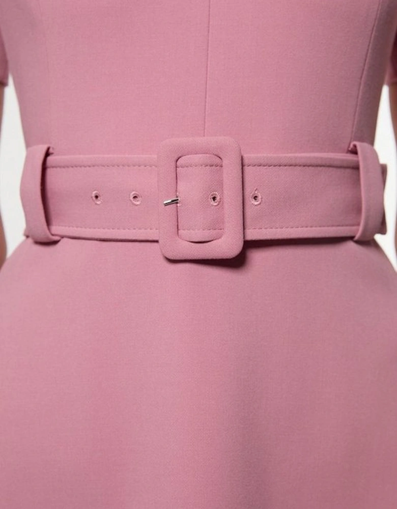 Compact Stretch Belted Full Skirted Midi Dress