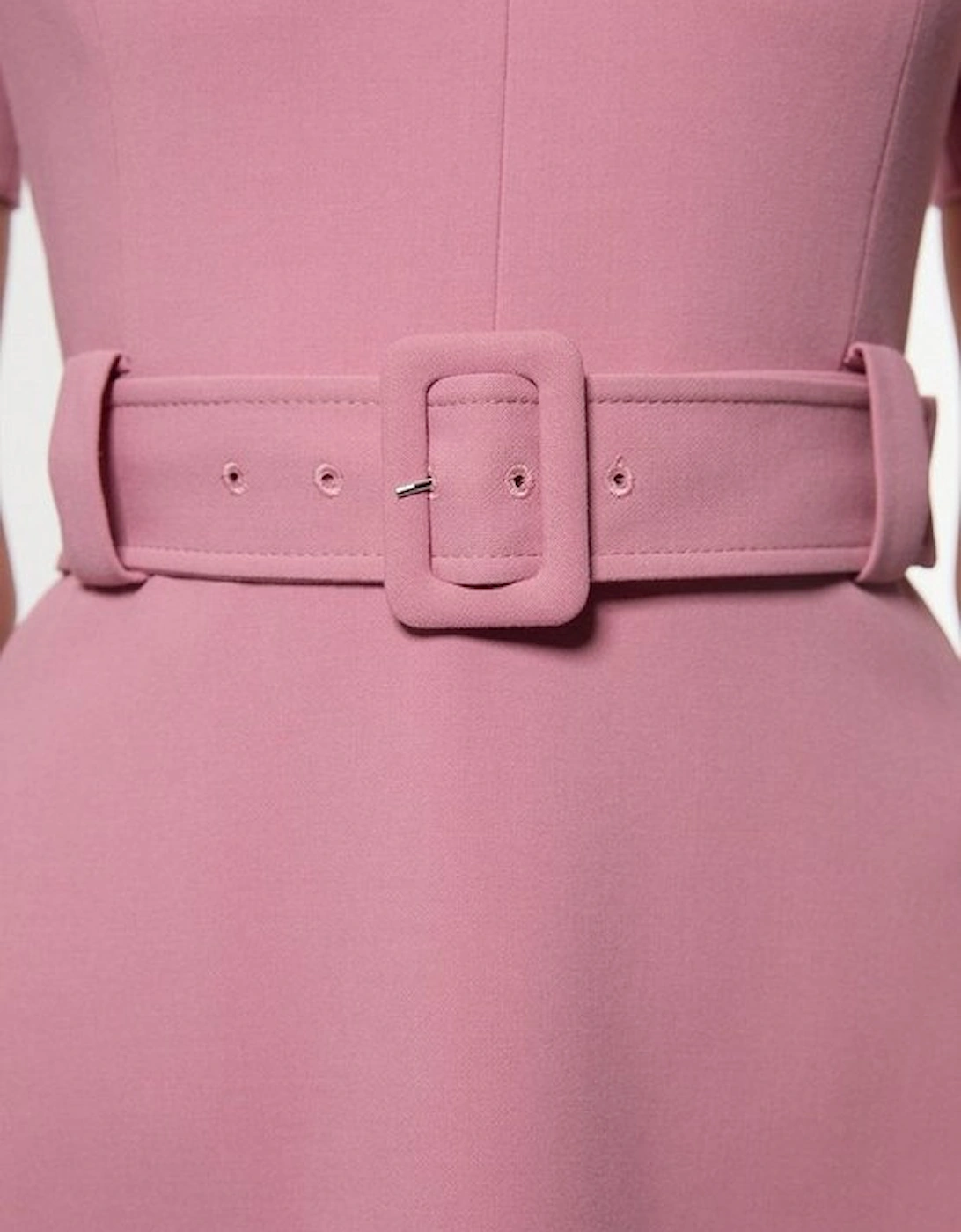 Compact Stretch Belted Full Skirted Midi Dress