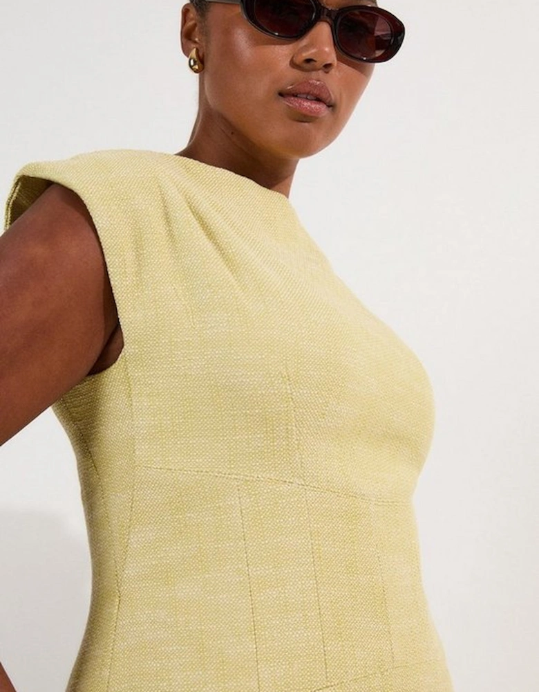 Plus Size Spring Tweed Tailored Sleeveless Full Skirted Midi Dress