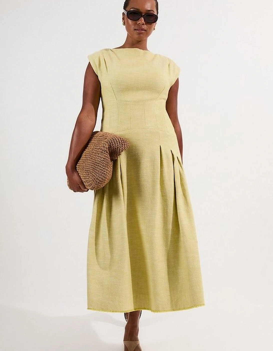 Plus Size Spring Tweed Tailored Sleeveless Full Skirted Midi Dress, 4 of 3