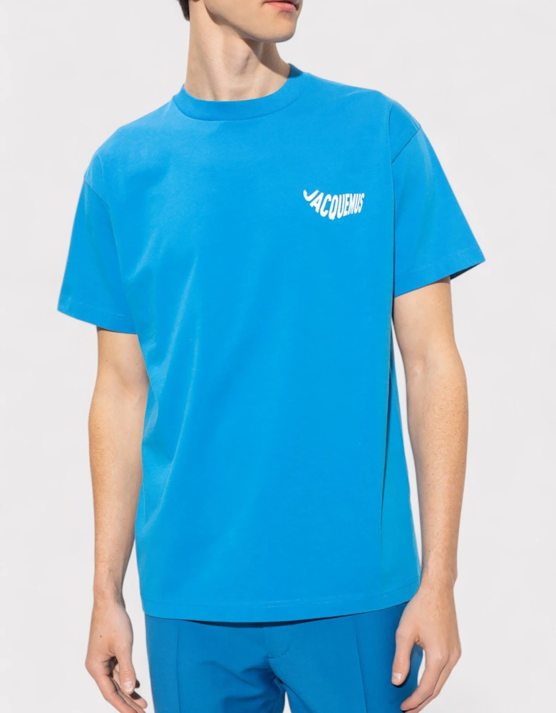 Le T-Shirt Vague Print Logo Wave Blue