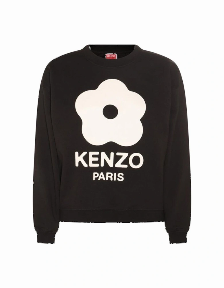 White Boke Flower Printed Sweatshirt in Black