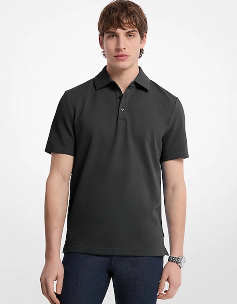 Bubble Knit Stretch Cotton Polo Shirt