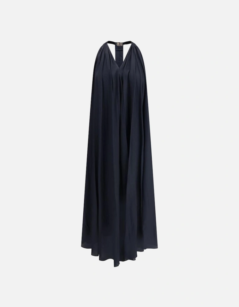 Elegant Sleeveless Long Dress with V-Neckline Women - Blue Dresses