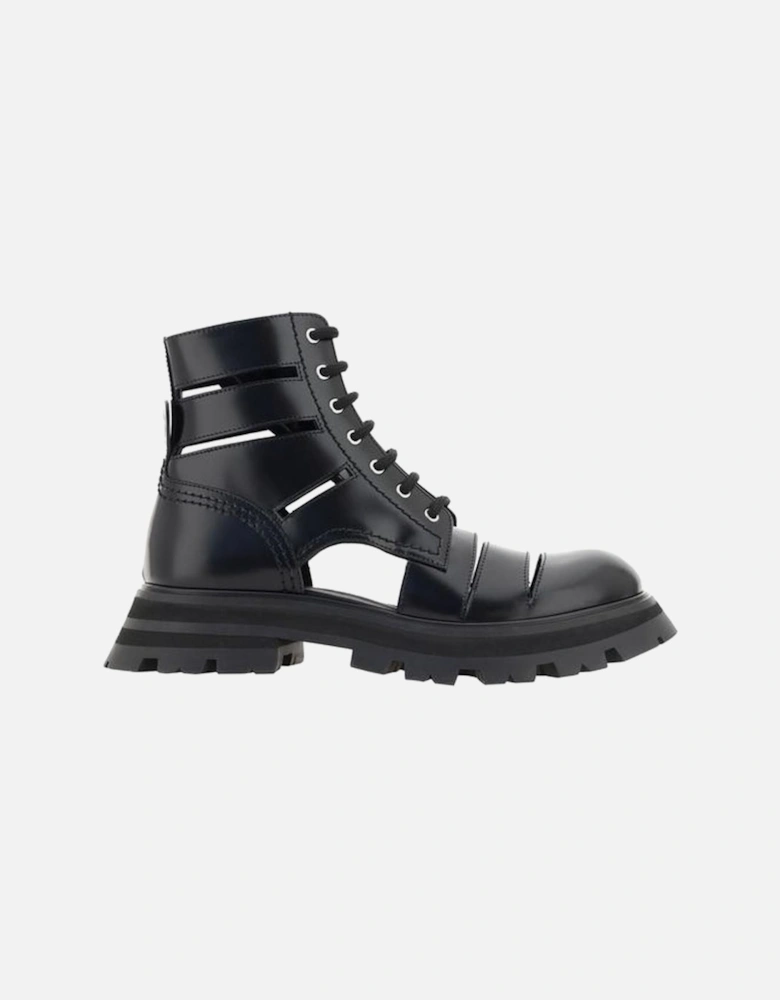 Calfskin Wander Combat Boots with Cut-Out Details Women - Black