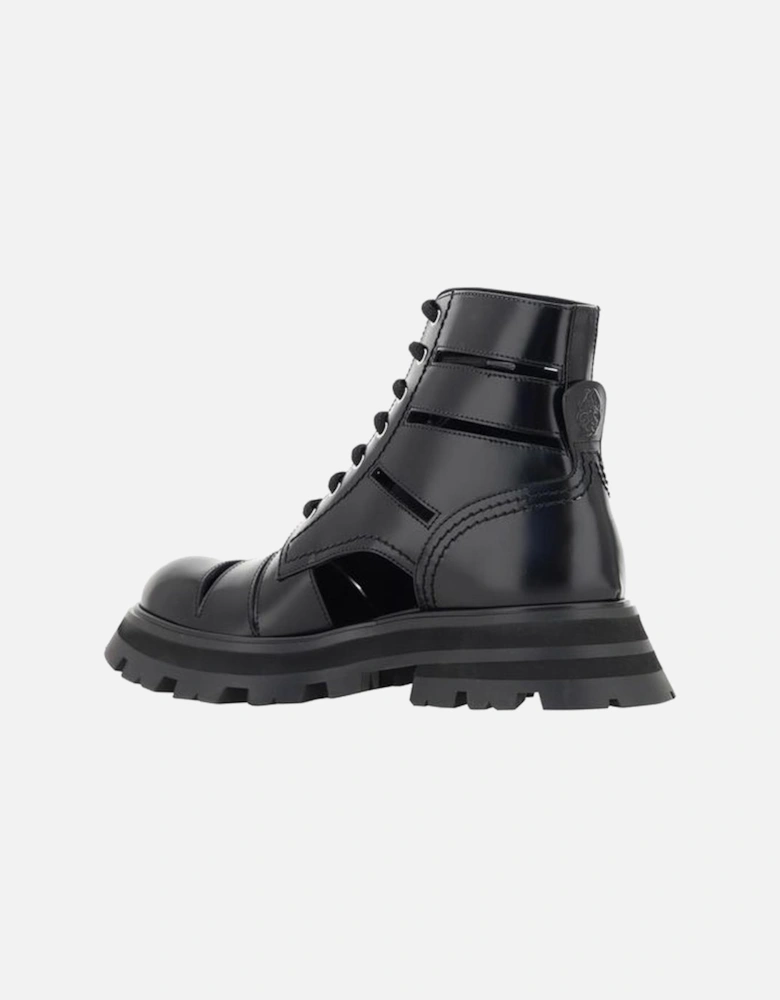 Calfskin Wander Combat Boots with Cut-Out Details Women - Black
