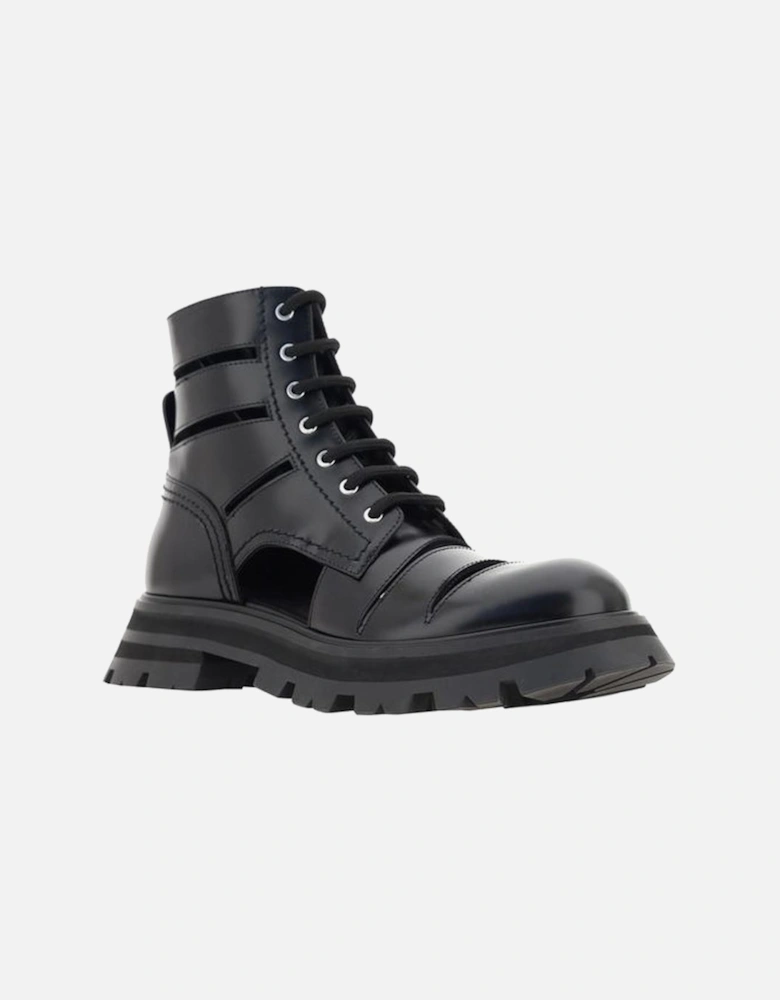 Calfskin Wander Combat Boots with Cut-Out Details Women - Black