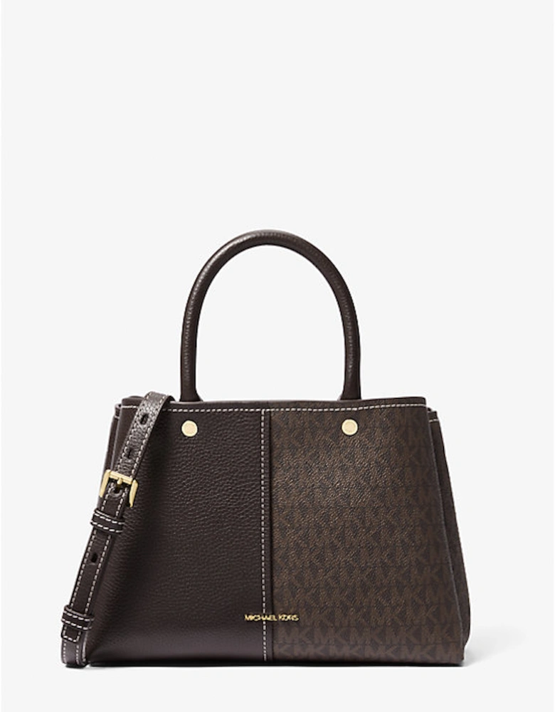 Flora Medium Signature Logo and Leather Satchel