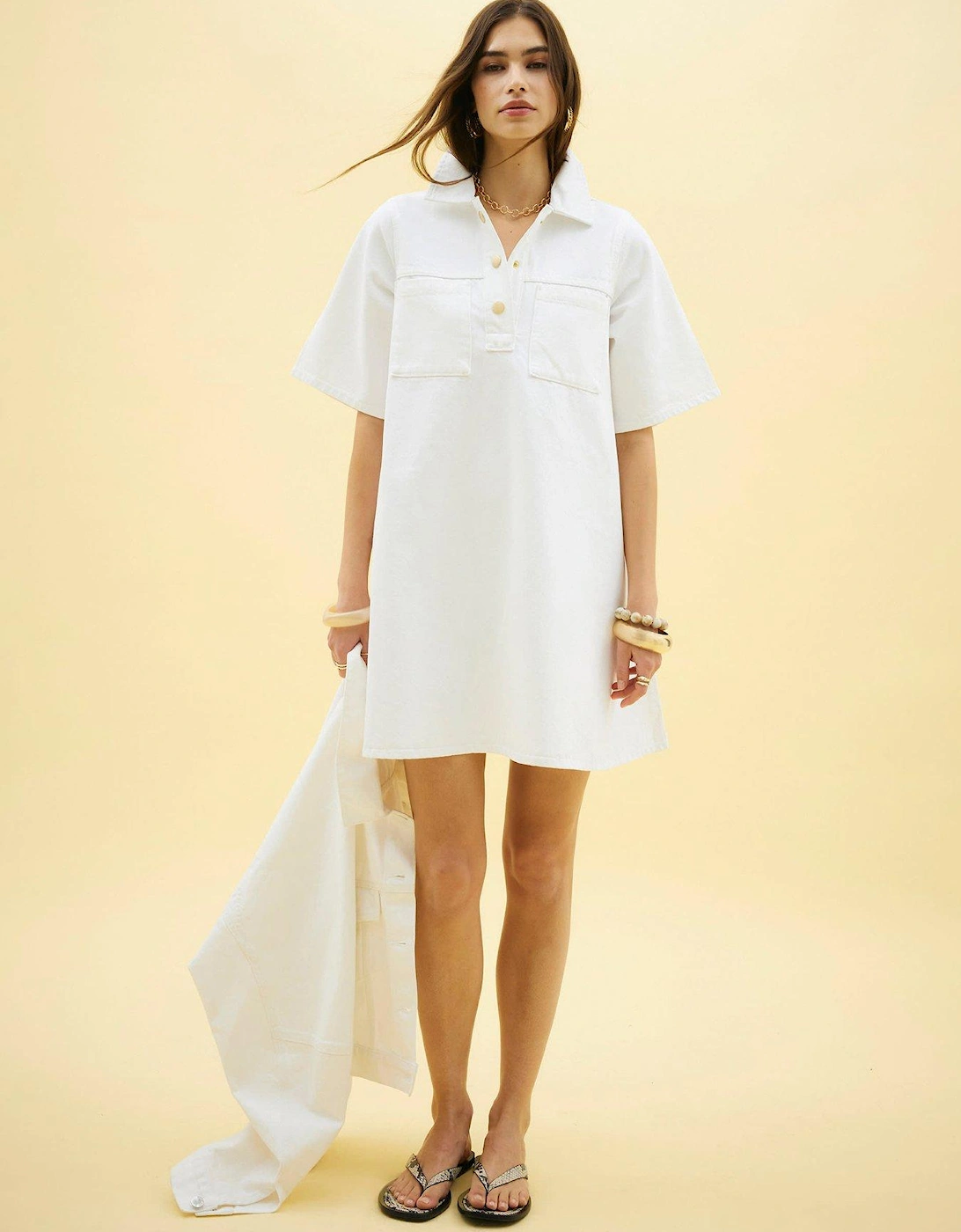 Short Sleeve Luna Shirt Collar Dress - White, 2 of 1