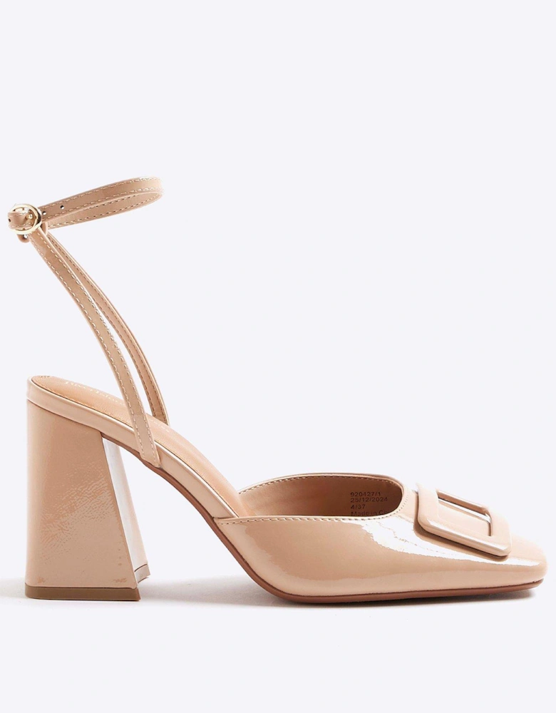 Block Heel Square Toe - Beige