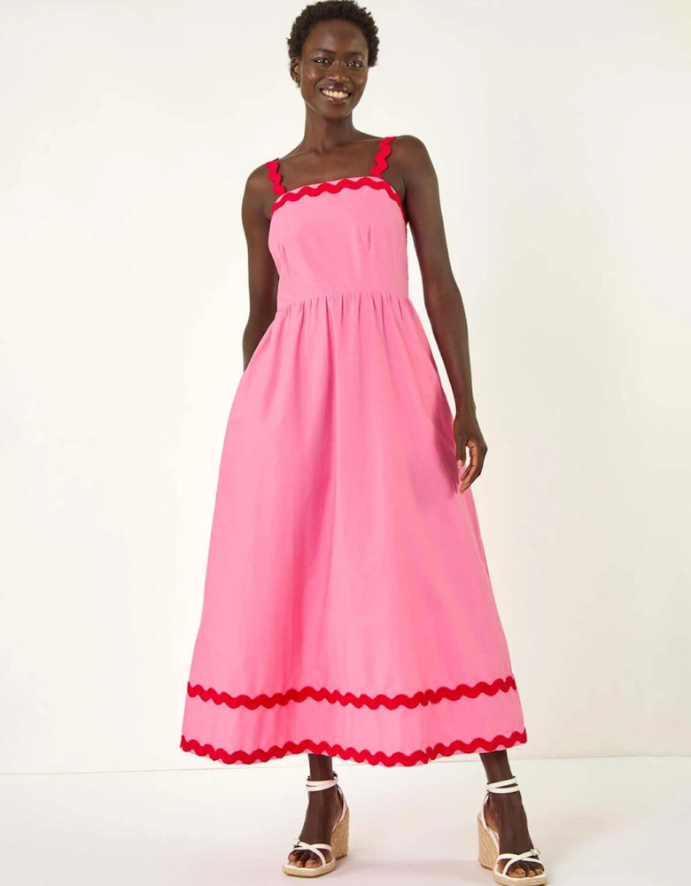 Contrast Ric Rac Midi Dress - Pink