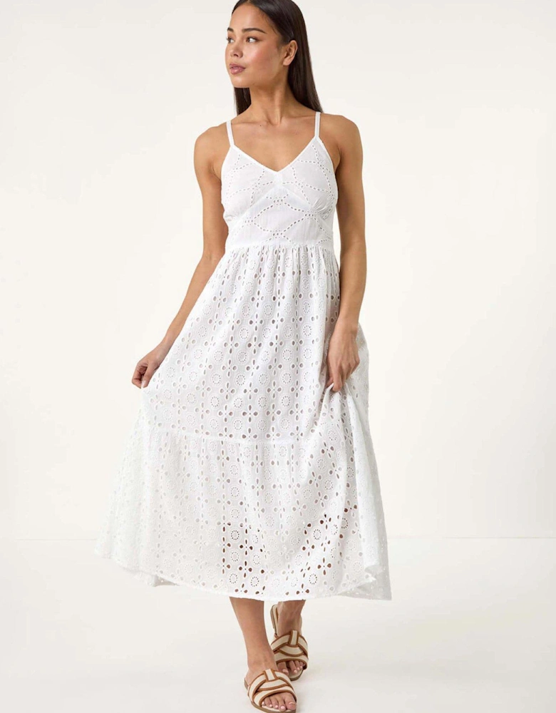 Petite Broderie Strappy Maxi Dress - White