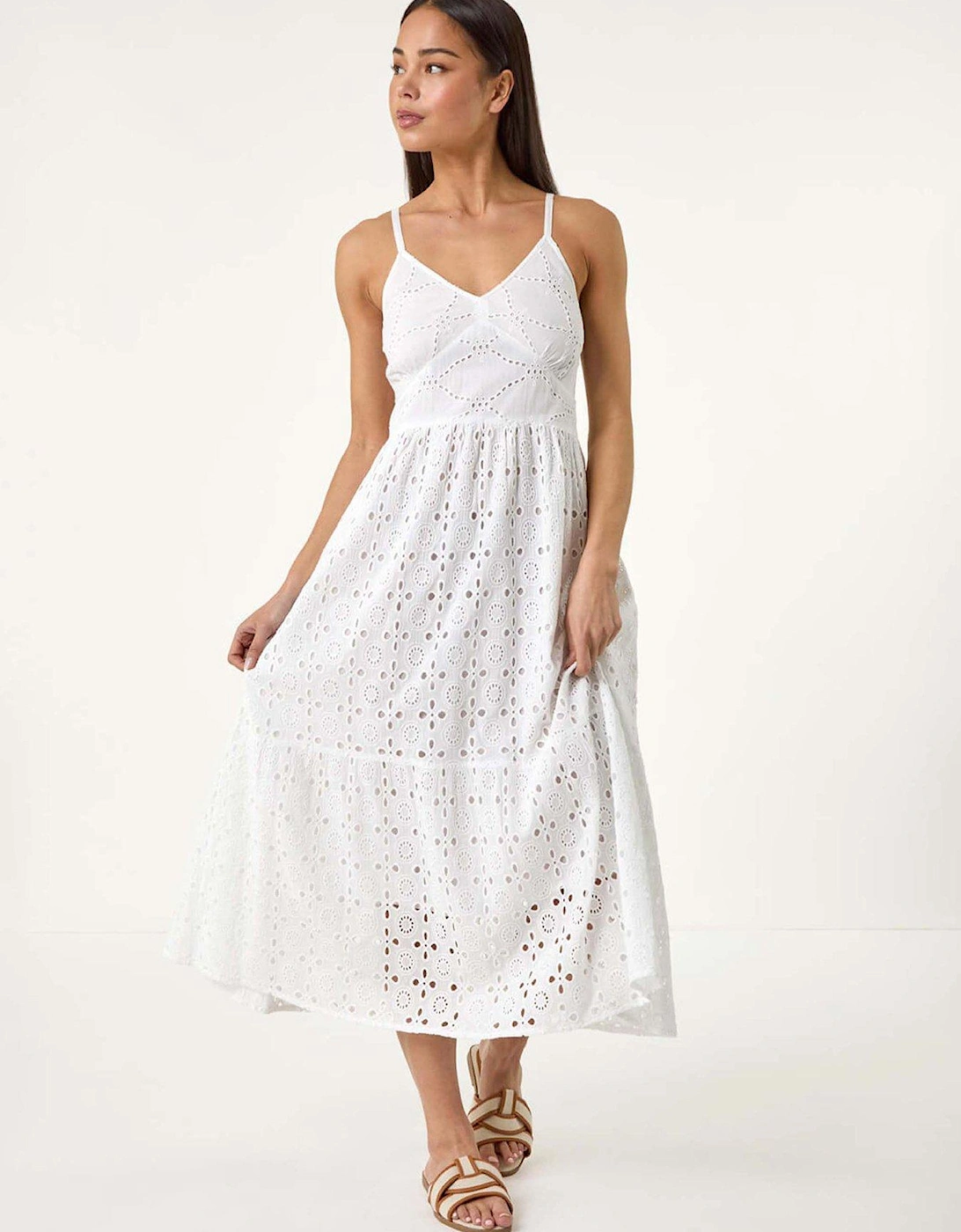 Petite Broderie Strappy Maxi Dress - White, 2 of 1