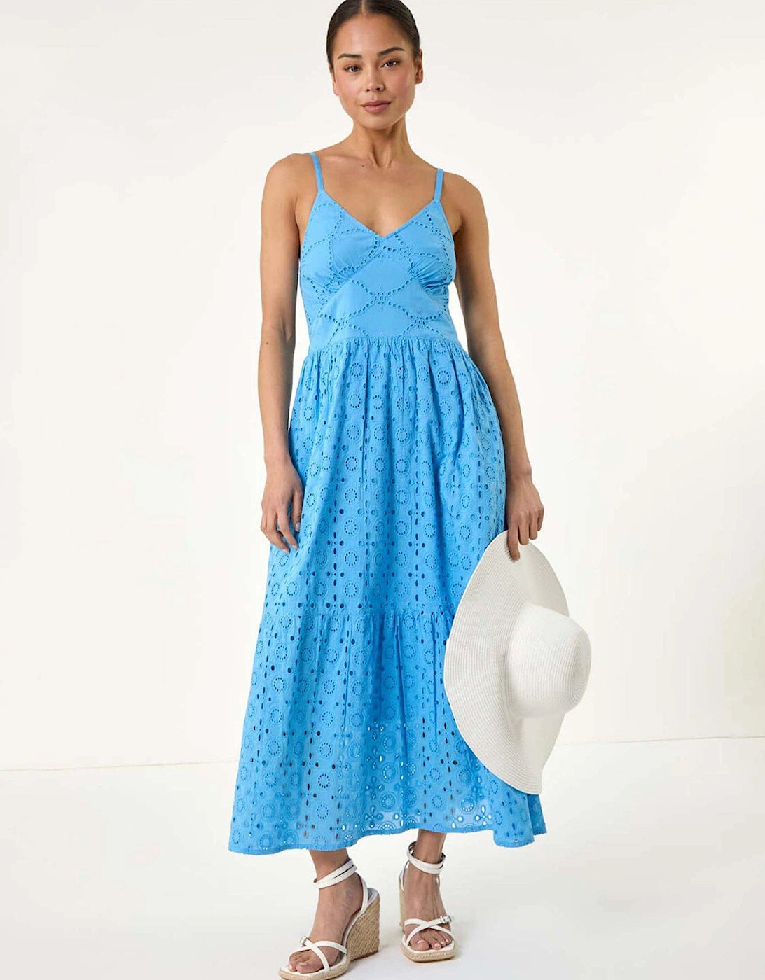 Petite Broderie Strappy Maxi Dress - Blue, 2 of 1