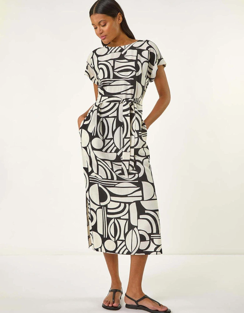 Geometric Textured Midi Dress - White