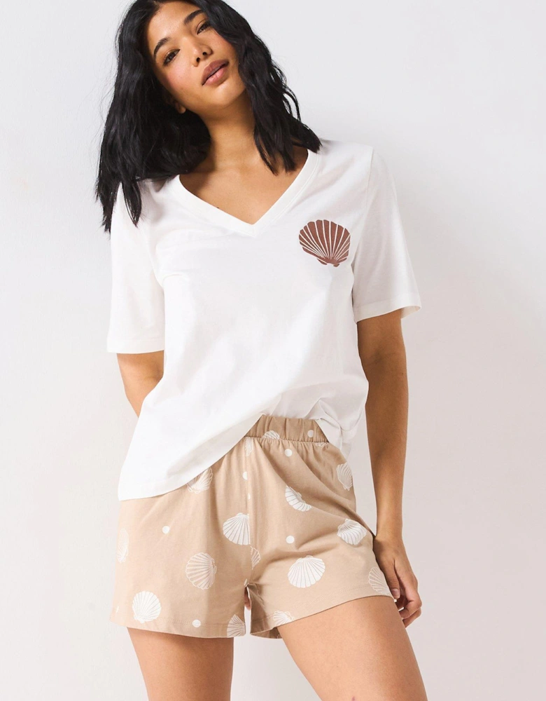 Shell Foil Print Short Pj Set