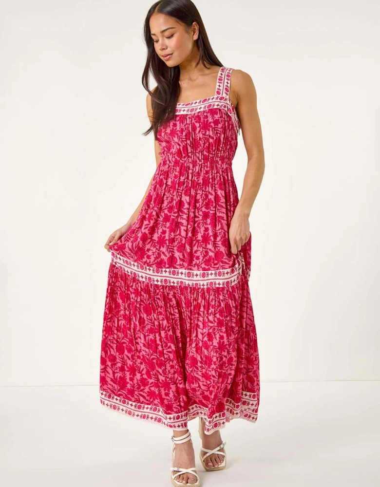 Petite Floral Tiered Maxi Dress - Pink
