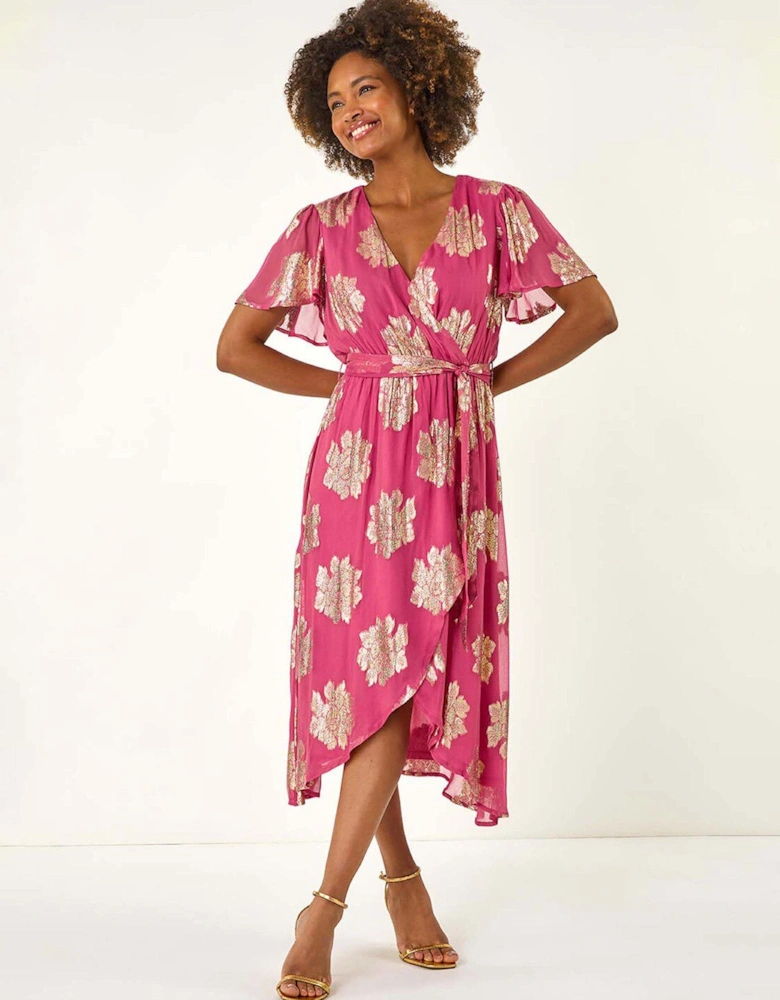 Jacquard Midi Wrap Dress - Pink