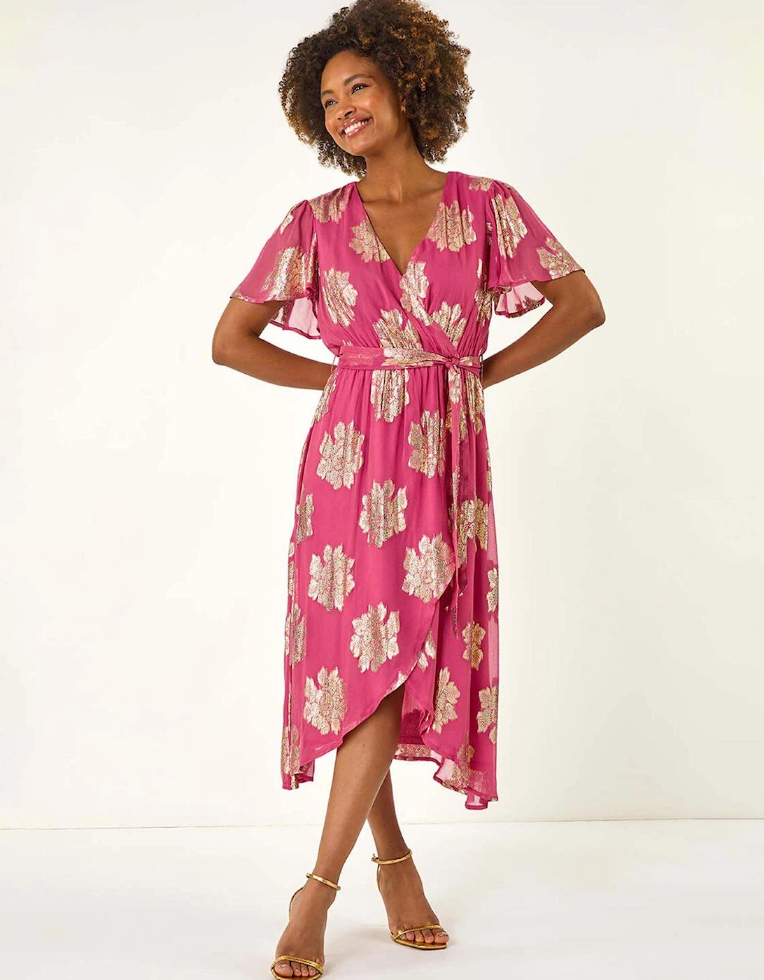 Jacquard Midi Wrap Dress - Pink, 2 of 1