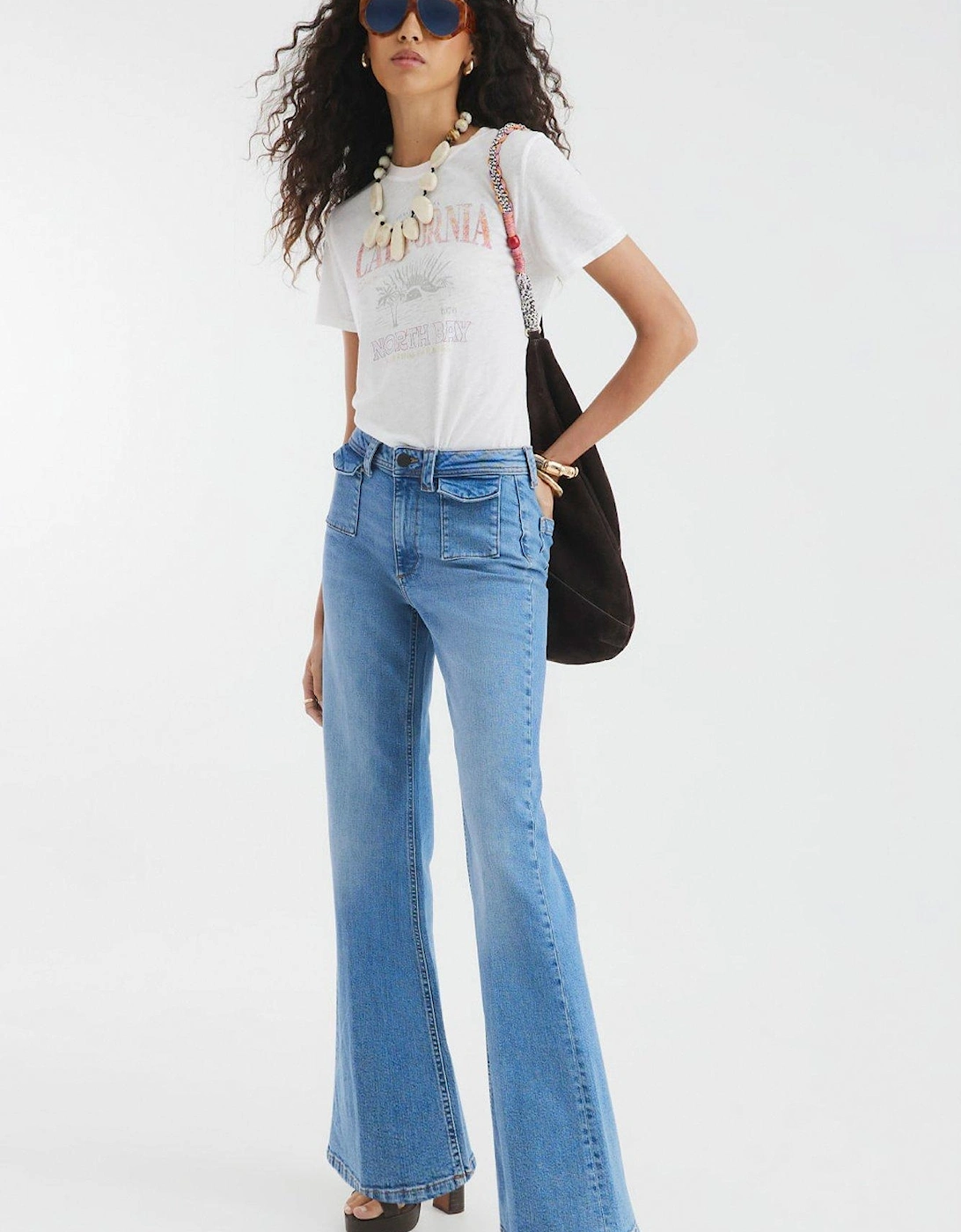 High Rise Relaxed Flare Jeans - Blue, 2 of 1