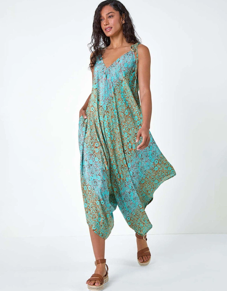 Paisley Floral Pocket Slouchy Jumpsuit