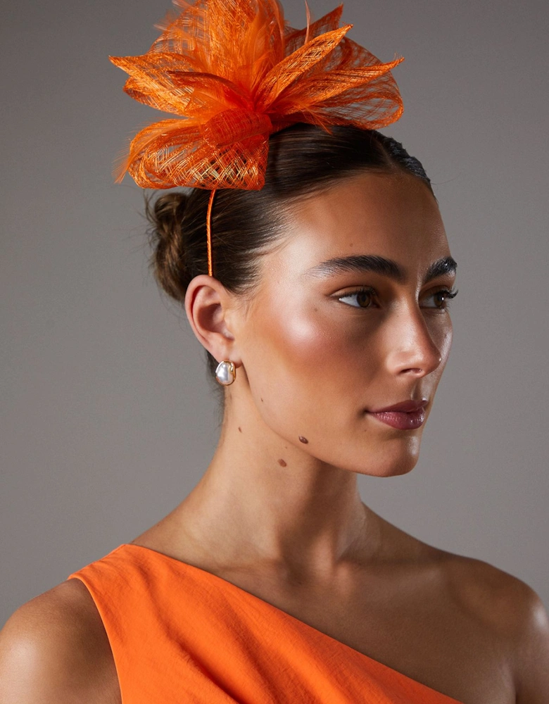 Open Weave Bow And Feather Fascinator