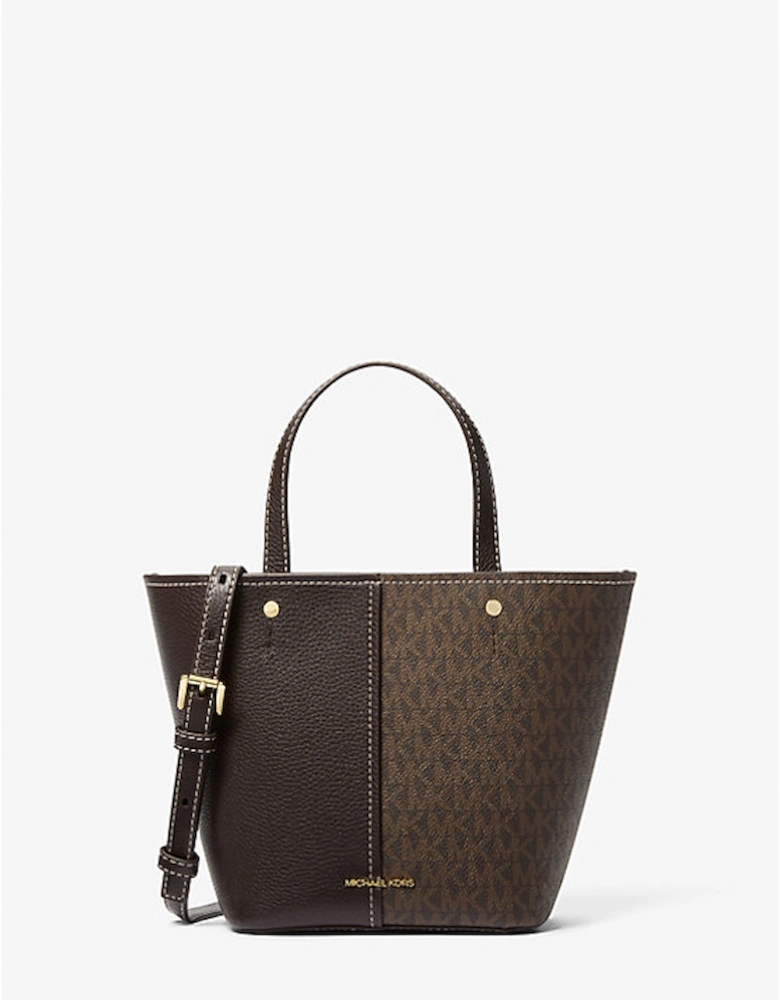 Flora Medium Signature Logo and Pebbled Leather Crossbody Bag