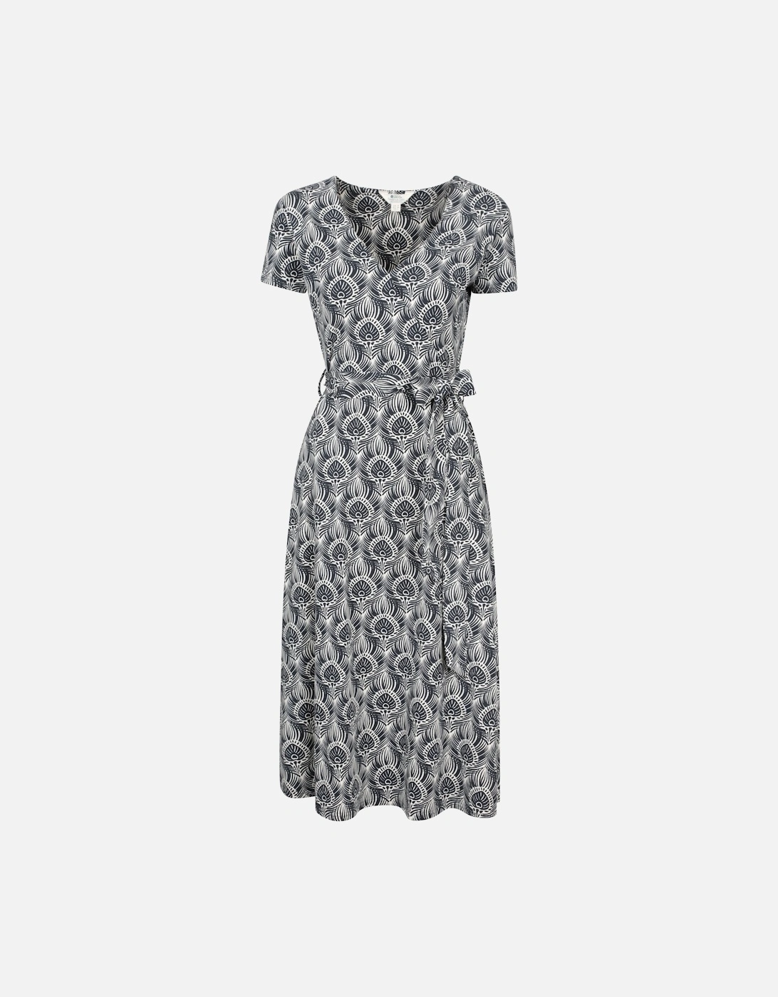 Womens/Ladies Santorini Peacock Feather Midi Wrap Dress, 5 of 4