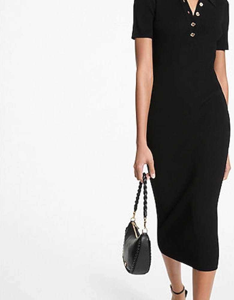 Stretch Knit Polo Midi Dress