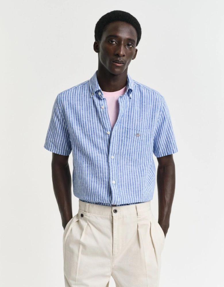 Regular Cotton Linen Short Sleeve Shirt, Rich Blue