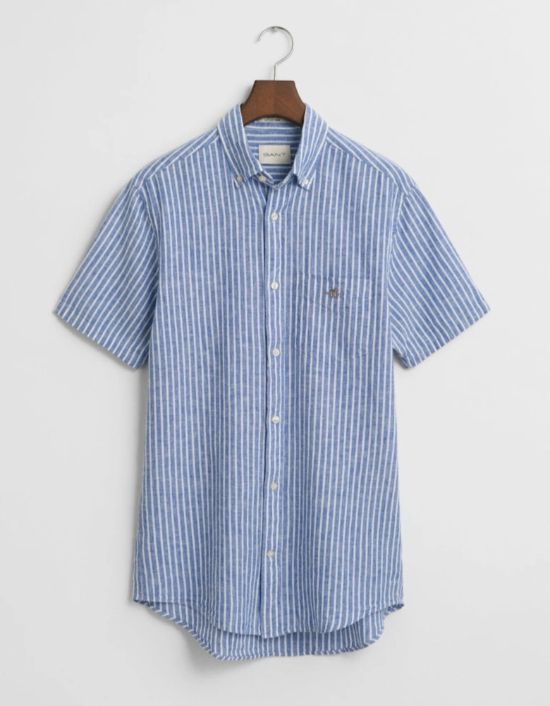 Regular Cotton Linen Short Sleeve Shirt, Rich Blue
