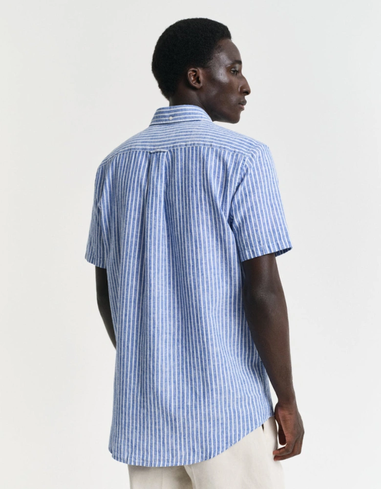 Regular Cotton Linen Short Sleeve Shirt, Rich Blue