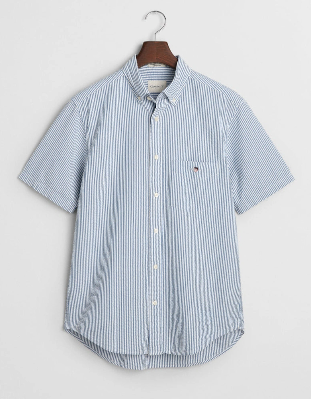 Regular Seersucker Stripe Short Sleeve Shirt, Rich Blue, 5 of 4