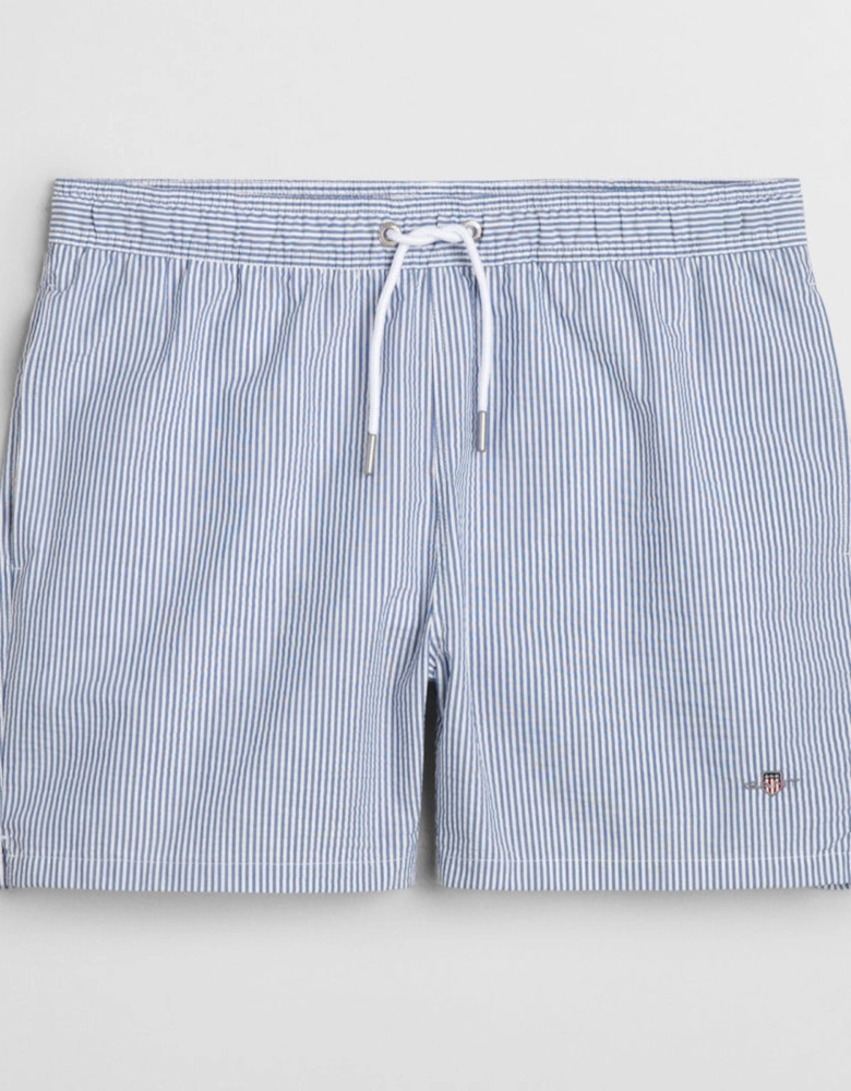 Seersucker Swim Shorts, Rich Blue