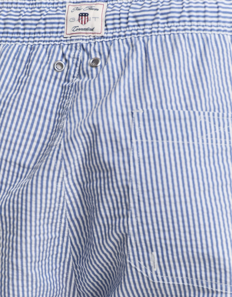 Seersucker Swim Shorts, Rich Blue