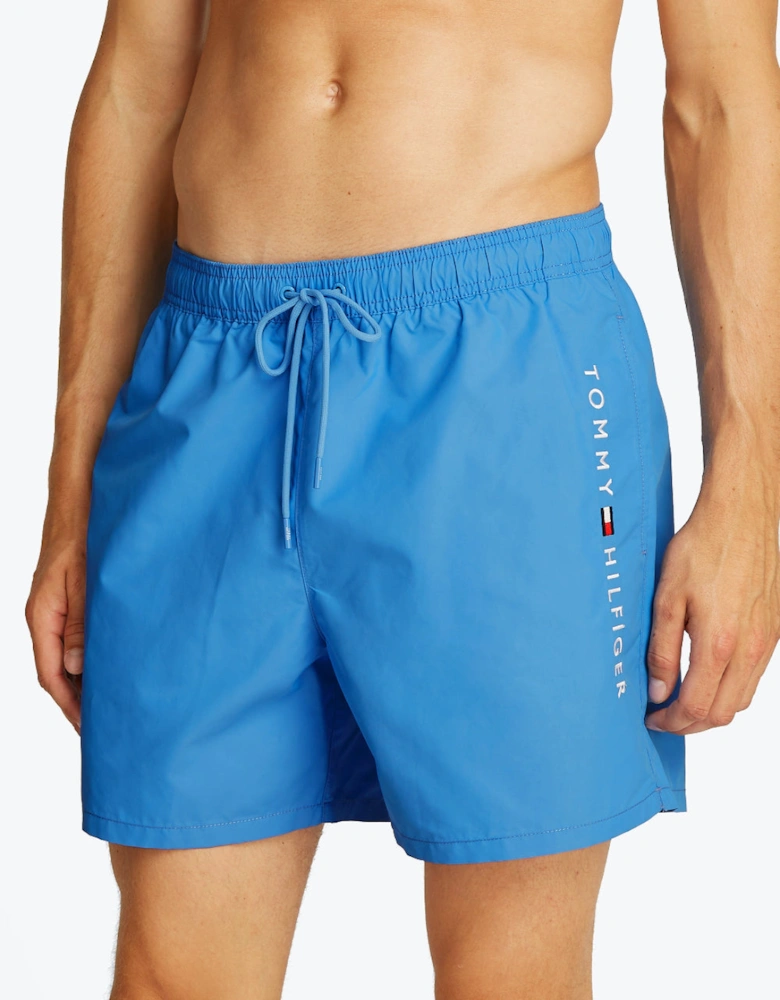 Medium Drawstring Side Logo Swim Shorts, Blue Spell